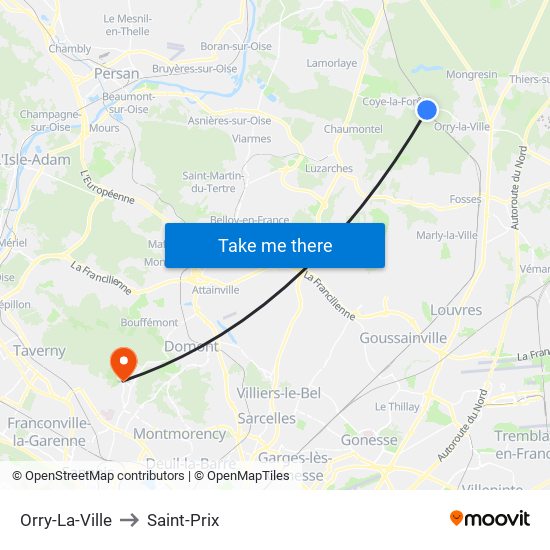 Orry-La-Ville to Saint-Prix map