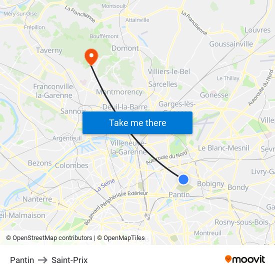 Pantin to Saint-Prix map