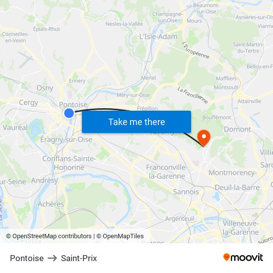 Pontoise to Saint-Prix map