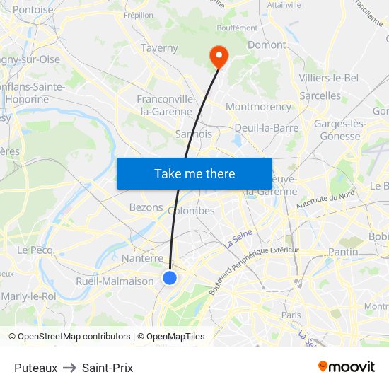 Puteaux to Saint-Prix map