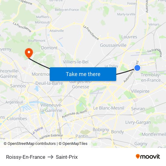 Roissy-En-France to Saint-Prix map