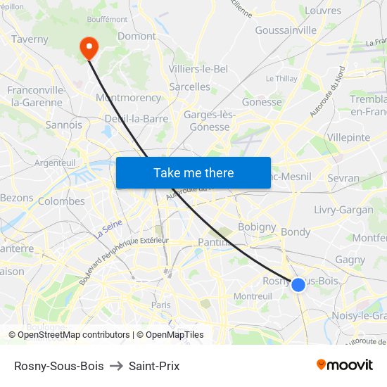 Rosny-Sous-Bois to Saint-Prix map