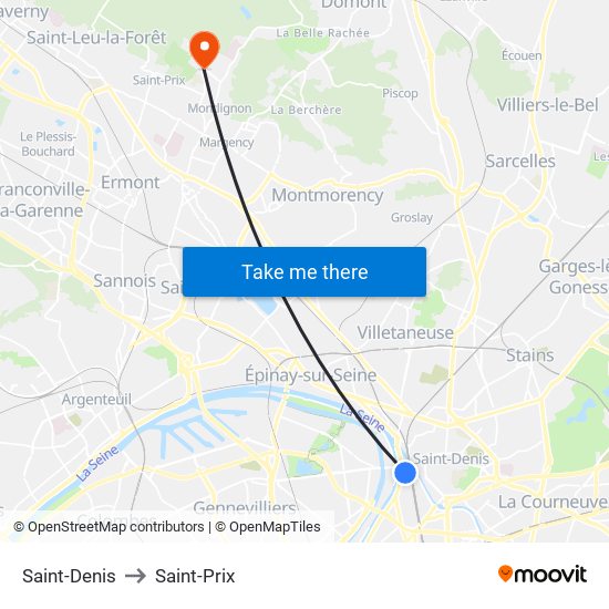 Saint-Denis to Saint-Prix map