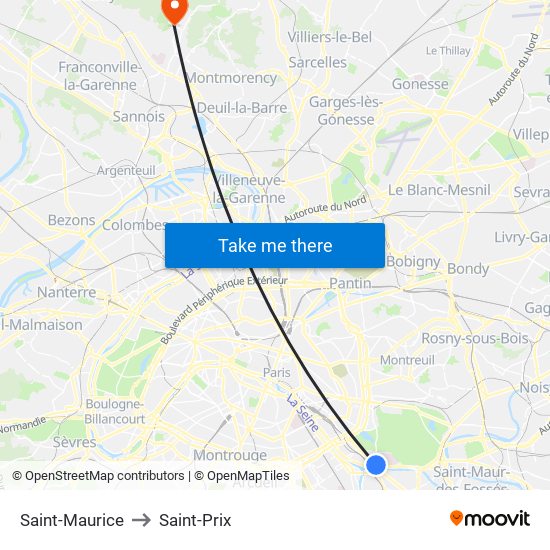 Saint-Maurice to Saint-Prix map