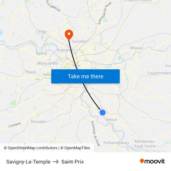 Savigny-Le-Temple to Saint-Prix map