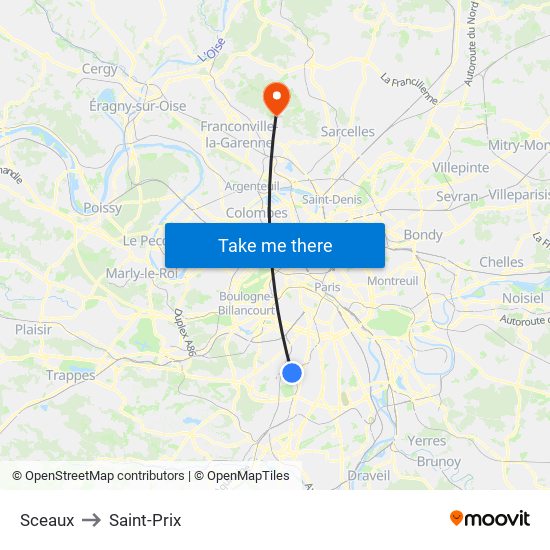 Sceaux to Saint-Prix map