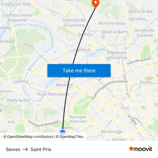 Sevres to Saint-Prix map