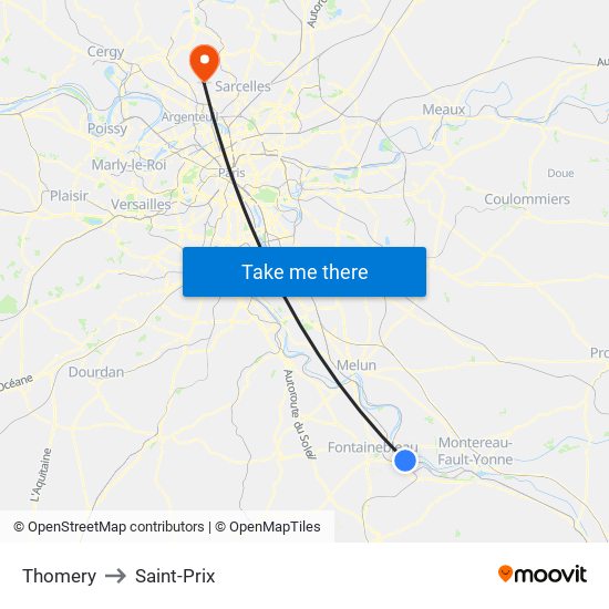 Thomery to Saint-Prix map