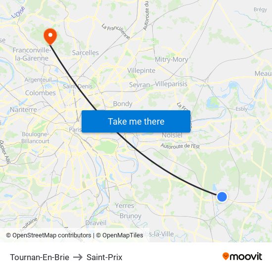 Tournan-En-Brie to Saint-Prix map