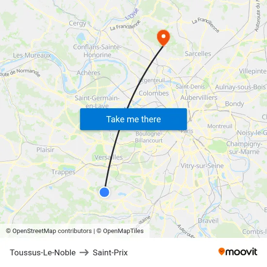 Toussus-Le-Noble to Saint-Prix map