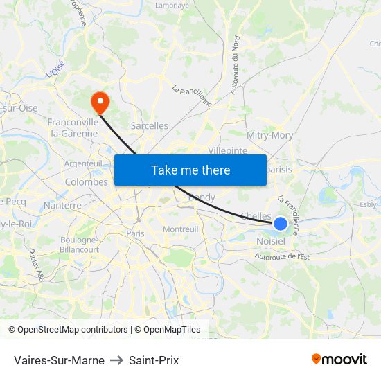 Vaires-Sur-Marne to Saint-Prix map