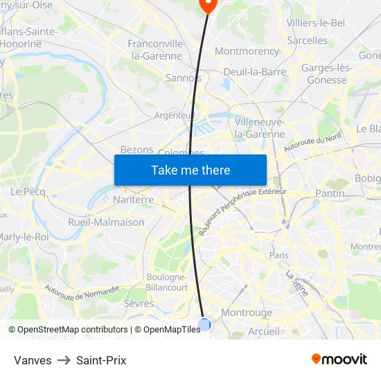 Vanves to Saint-Prix map