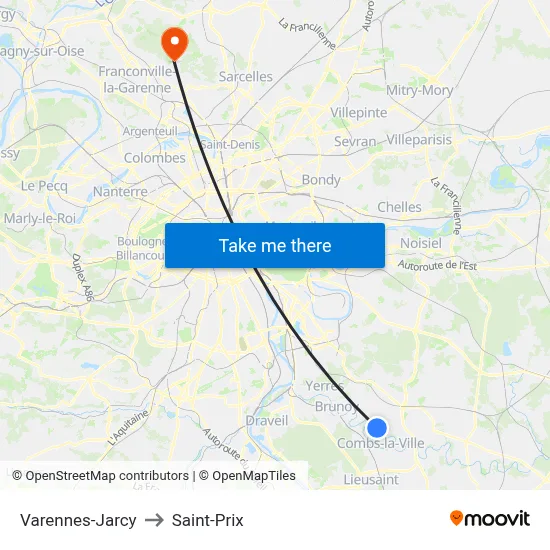 Varennes-Jarcy to Saint-Prix map