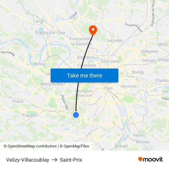 Velizy-Villacoublay to Saint-Prix map