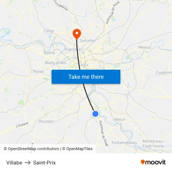 Villabe to Saint-Prix map