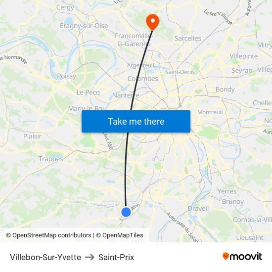 Villebon-Sur-Yvette to Saint-Prix map