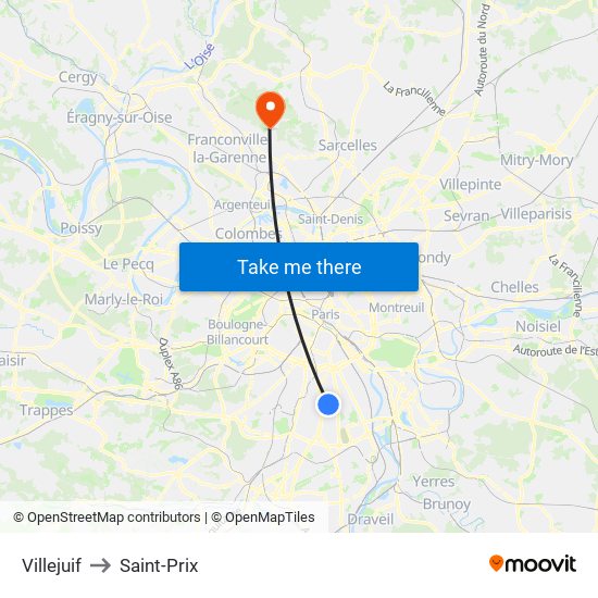 Villejuif to Saint-Prix map