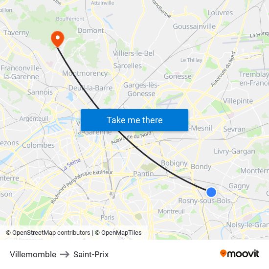 Villemomble to Saint-Prix map