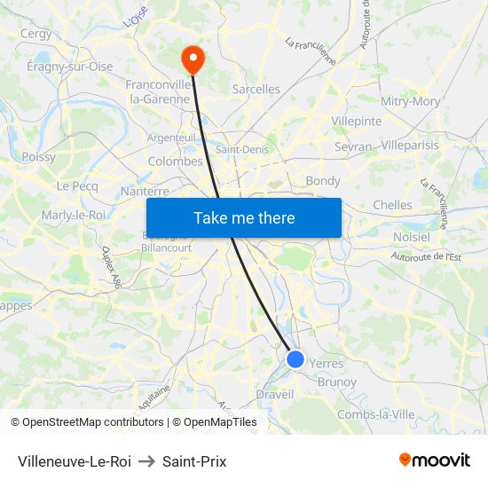 Villeneuve-Le-Roi to Saint-Prix map