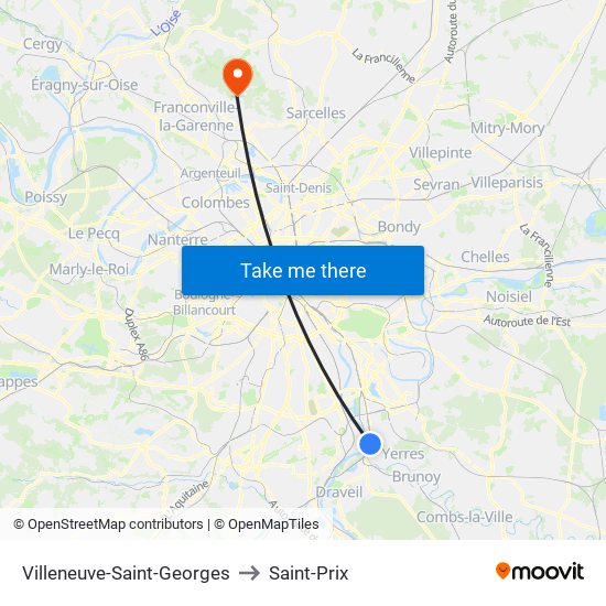 Villeneuve-Saint-Georges to Saint-Prix map