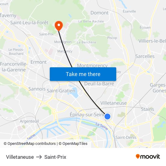 Villetaneuse to Saint-Prix map