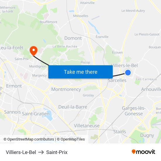 Villiers-Le-Bel to Saint-Prix map