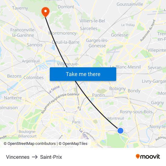 Vincennes to Saint-Prix map
