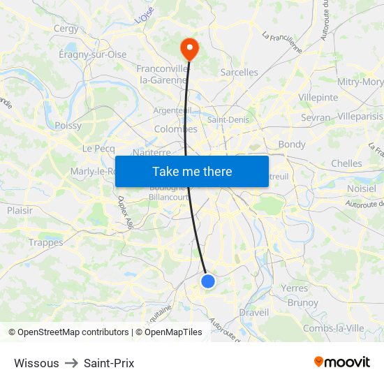 Wissous to Saint-Prix map