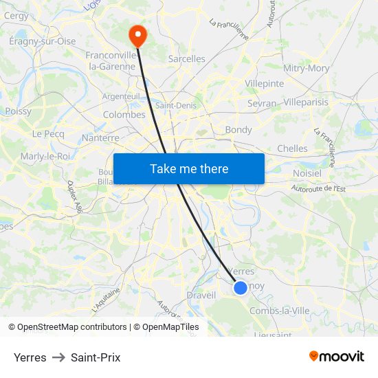 Yerres to Saint-Prix map