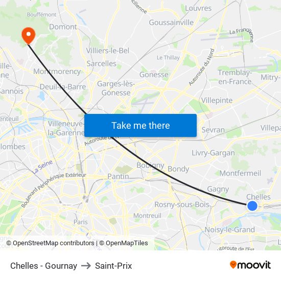 Chelles - Gournay to Saint-Prix map