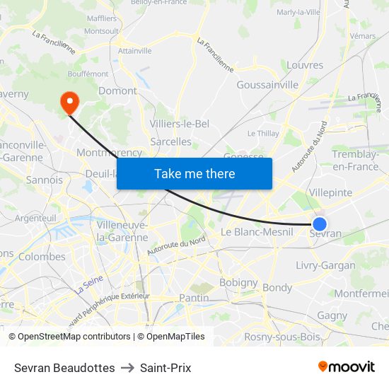 Sevran Beaudottes to Saint-Prix map