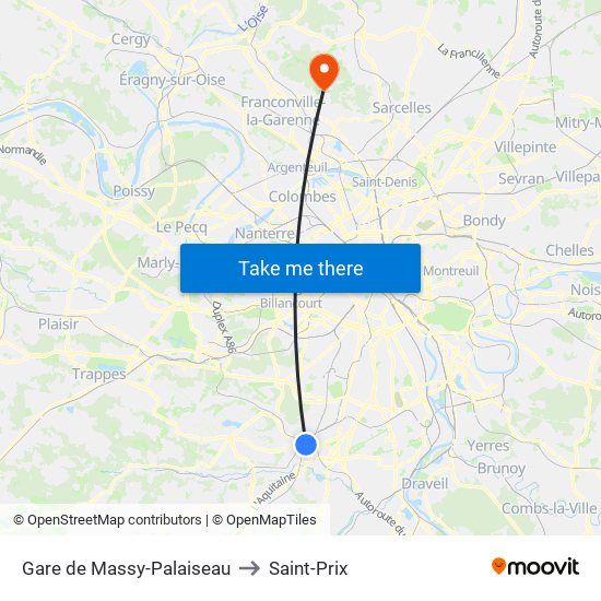 Gare de Massy-Palaiseau to Saint-Prix map