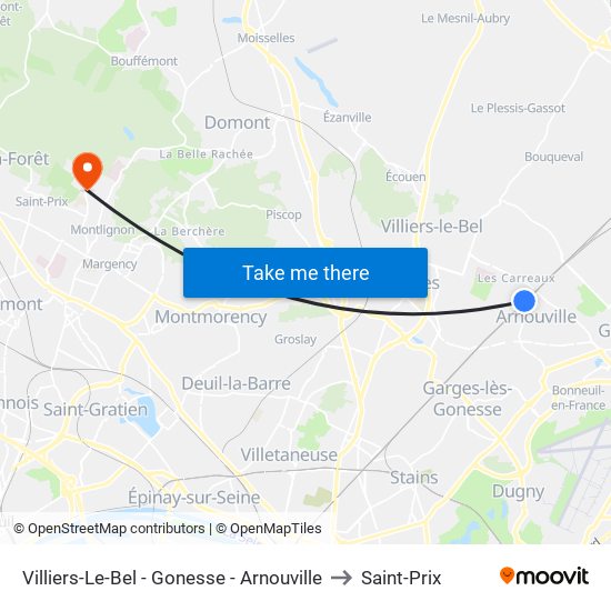 Villiers-Le-Bel - Gonesse - Arnouville to Saint-Prix map