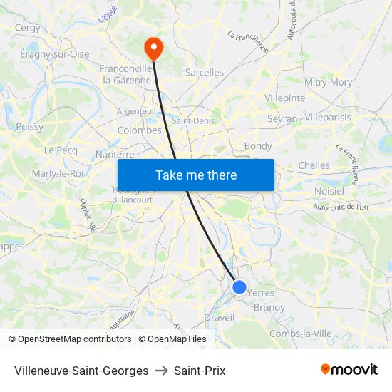 Villeneuve-Saint-Georges to Saint-Prix map