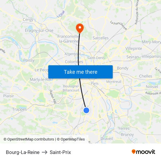 Bourg-La-Reine to Saint-Prix map