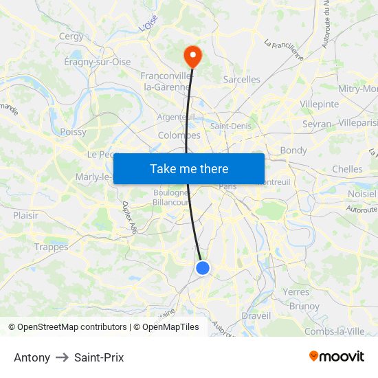 Antony to Saint-Prix map