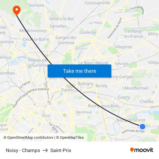 Noisy - Champs to Saint-Prix map