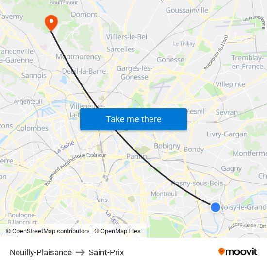 Neuilly-Plaisance to Saint-Prix map