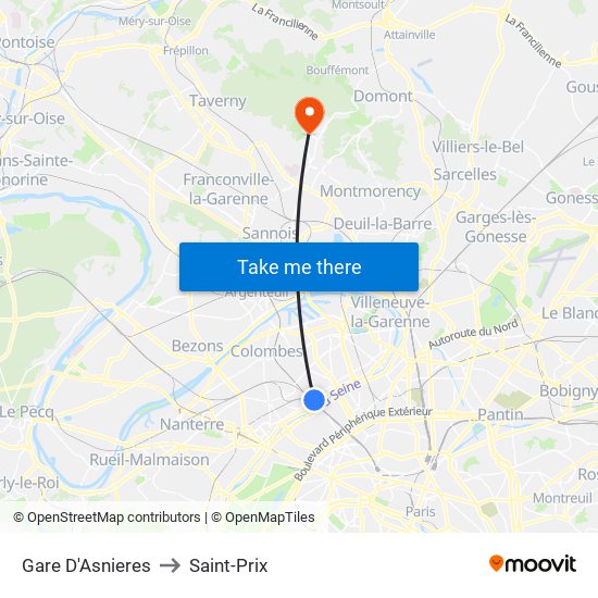 Gare D'Asnieres to Saint-Prix map