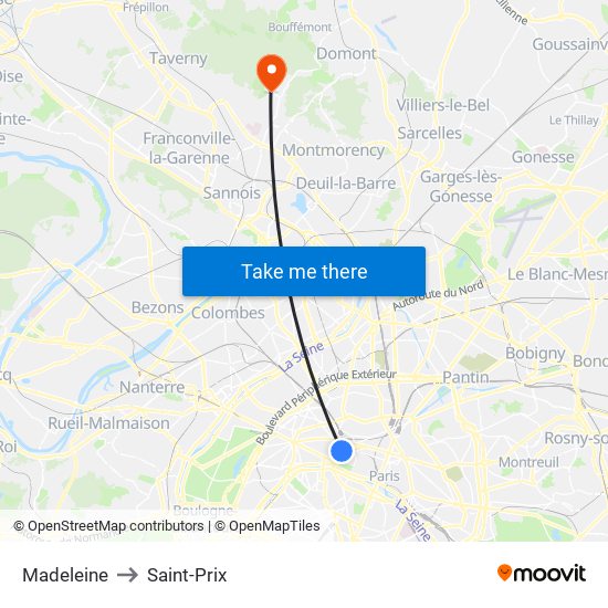 Madeleine to Saint-Prix map
