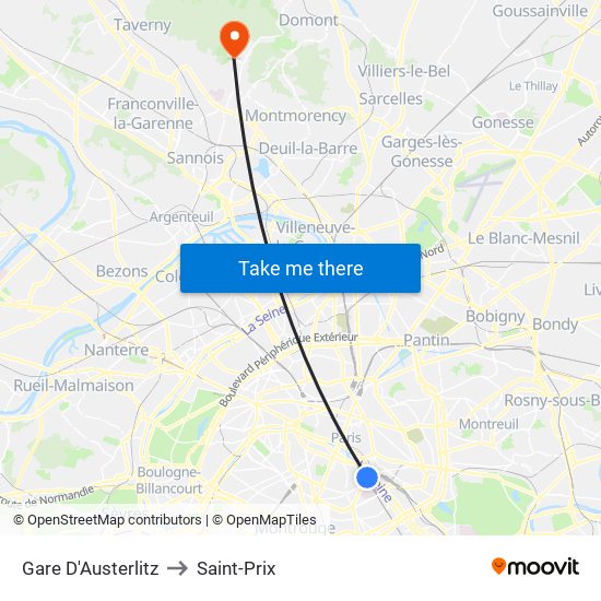 Gare D'Austerlitz to Saint-Prix map