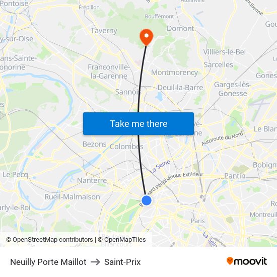 Neuilly Porte Maillot to Saint-Prix map