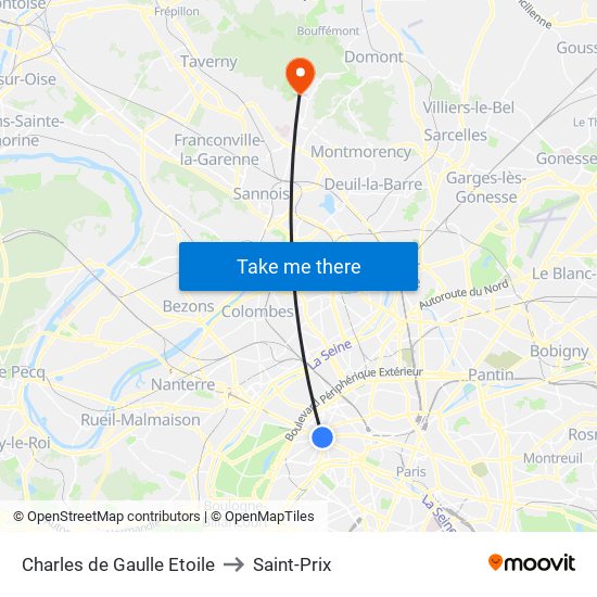 Charles de Gaulle Etoile to Saint-Prix map