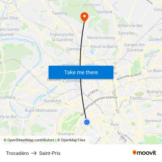 Trocadéro to Saint-Prix map