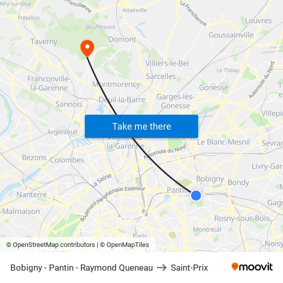 Bobigny - Pantin - Raymond Queneau to Saint-Prix map