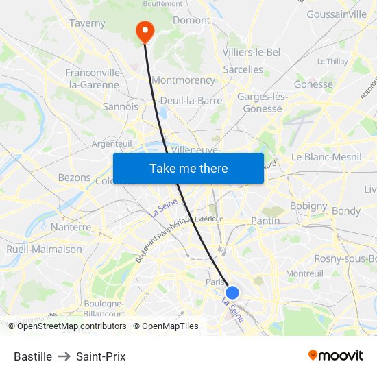 Bastille to Saint-Prix map