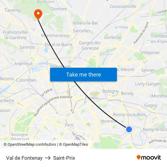 Val de Fontenay to Saint-Prix map