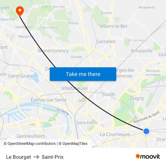 Le Bourget to Saint-Prix map