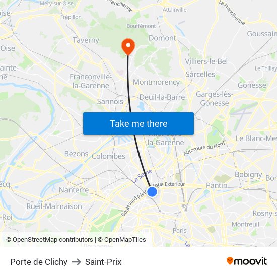 Porte de Clichy to Saint-Prix map