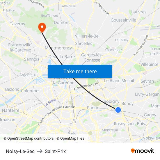 Noisy-Le-Sec to Saint-Prix map